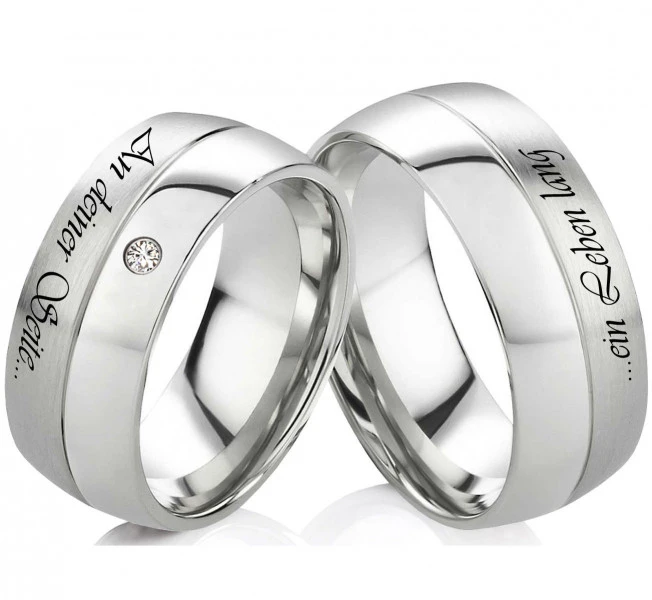 Edelstahlringe E156 mit Zirkonia oder Diamant und Außengravur