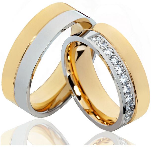 Preview: Hinreißend Edelstahlringe E145 mit Zirkonias und Gravur