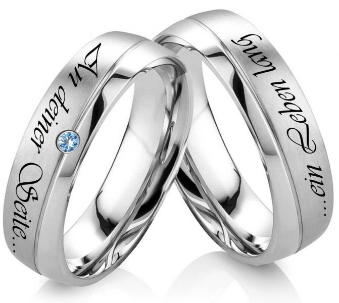 Edelstahlringe H174 mit Zirkonia blau und Gravur