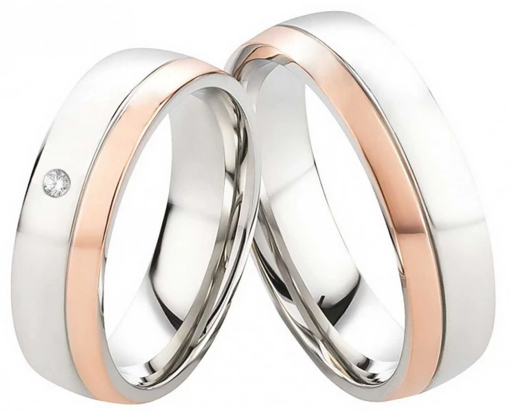 Partnerringe Edelstahlringe E327 mit Zirkonia und Gravur