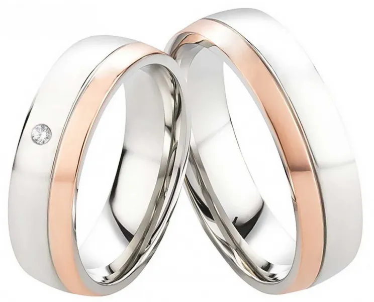 Partnerringe Edelstahlringe E327 mit Zirkonia und Gravur