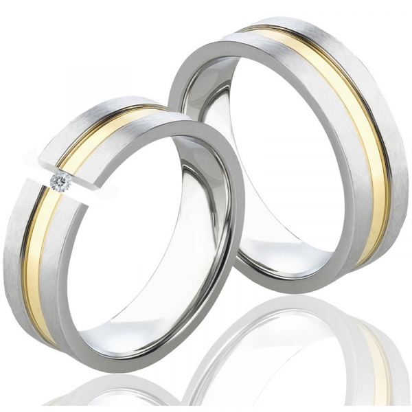 Preview: Paarringe aus Edelstahl LUC45 mit Diamant
