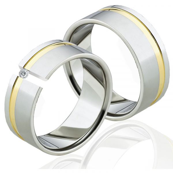 Preview: Partnerringe LUC46 mit Diamant und Gravur