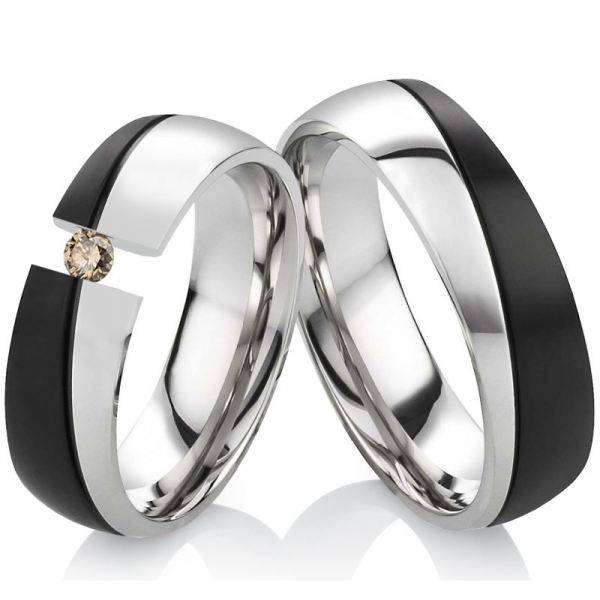 Preview: Edelstahlringe ELB13 mit Diamant und Gravur