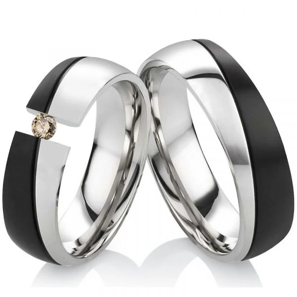 Edelstahlringe ELB13 teil Schwarz mattiert Diamant