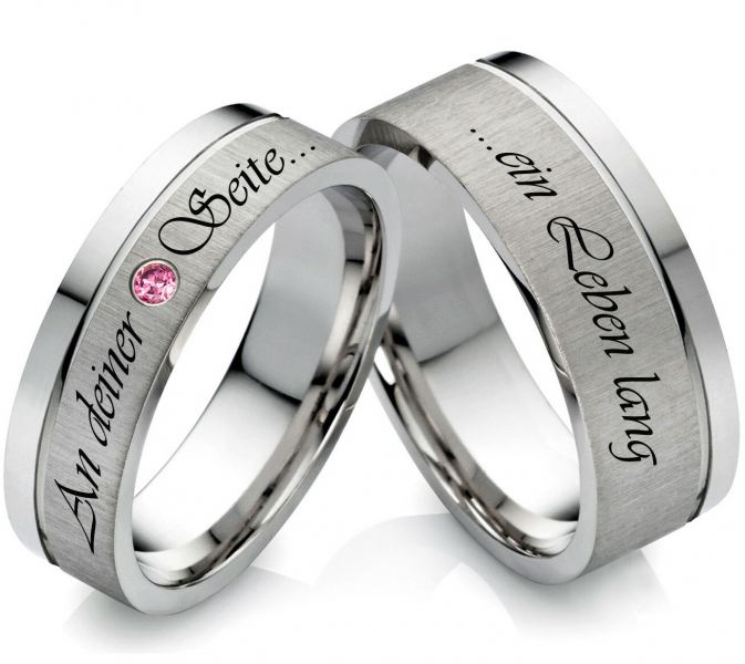 Preview: Edelstahlringe Z123 mit Zirkonia Rot und Außengravur