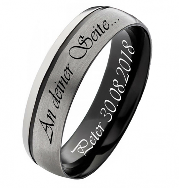 Preview: Ring aus Titan PT005 mit schwarz und Aussengravur
