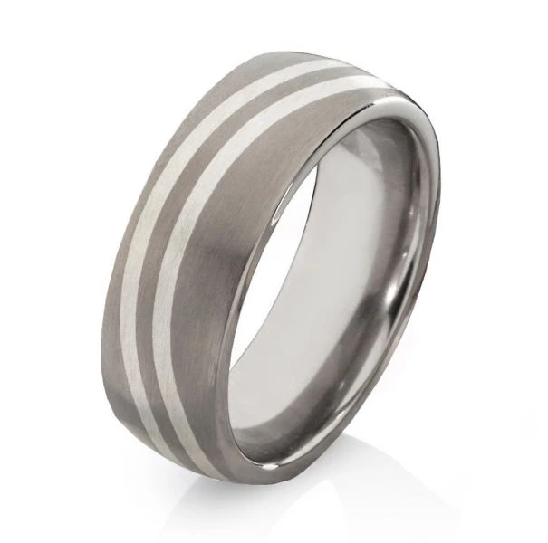 Zwei geschwungene Silberlinien Herrenring T099