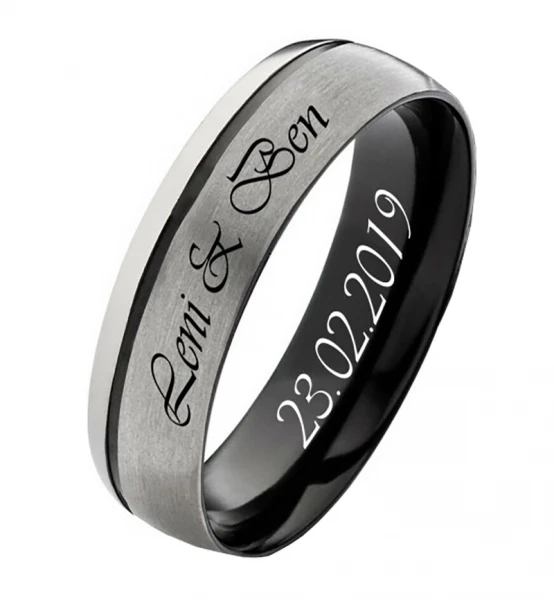 Schwarze Titanringe breite 6mm mit Stein T142 gratis Gravur