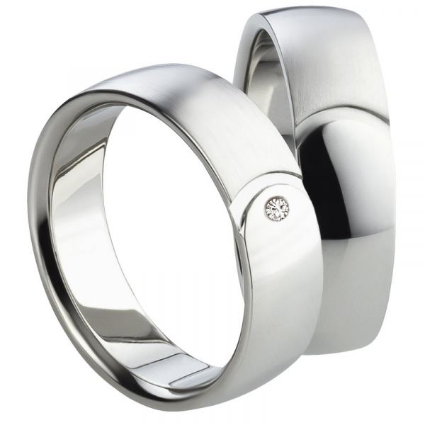 Preview: Partnerringe Titan MOR84 6mm breite mit Stein