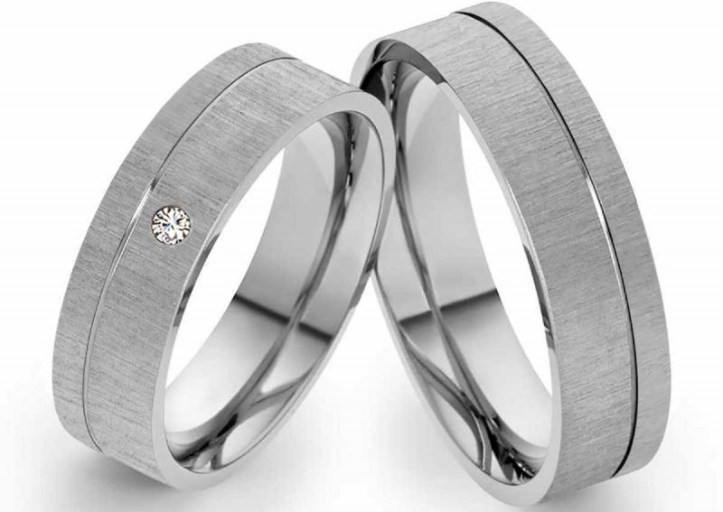 Partnerringe Edelstahlringe PE051 mit Zirkonia und Gravur