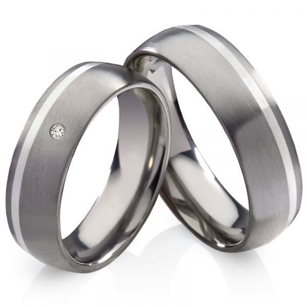 Preview: Partnerringe Titan/Silber PT001 mit Zirkonia oder Diamant