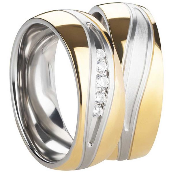 Preview: Edelstahl Partnerringe bicolor modern AB3412-AB3413