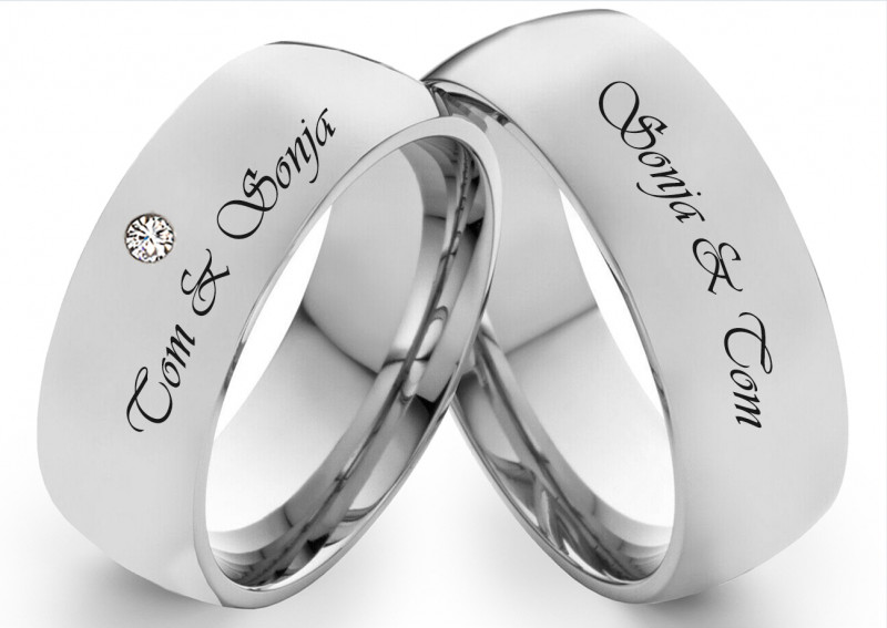 Partnerringe Edelstahlringe PE293 mit Zirkonia oder Diamant und Gravur