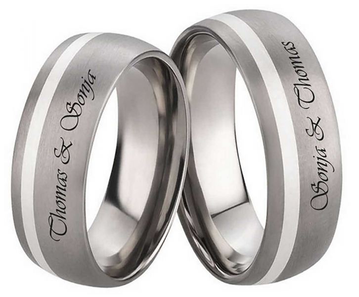 Preview: Partnerringe Titanringe mit Silbereinlage und Außengravur PT046