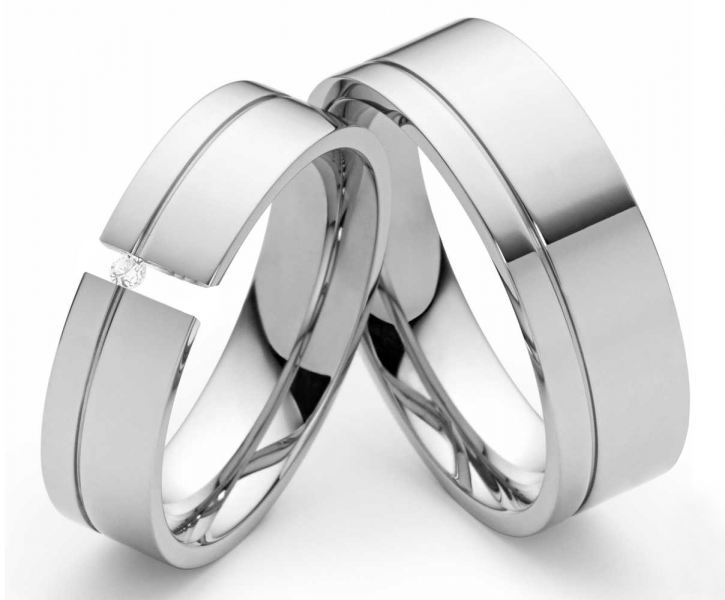 Preview: Partnerringe Titanringe mit Zirkonia PT063 Poliert