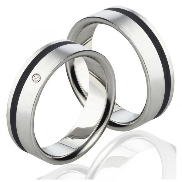 Preview: Partnerringe Titan MOR70 schwarz mit Stein