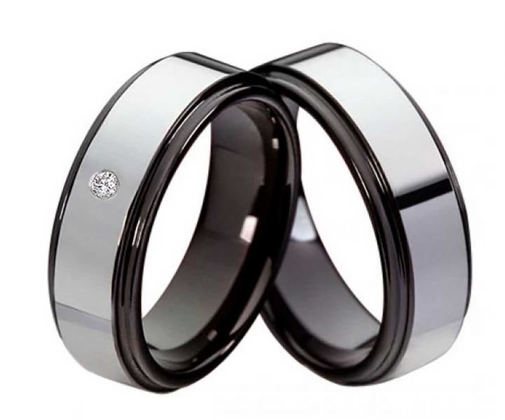 Preview: Partnerringe Wolfram SCHWARZ PW103 mit Zirkonia