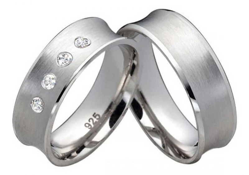 Partnerringe Silberringe PS807 mit Zirkonias, mattierte Oberfläche, stilvoller Ring