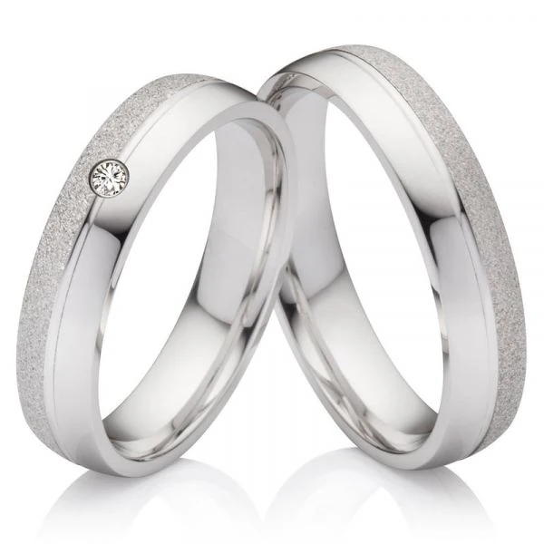 Eheringe massives 925 Silber mit Diamant SB42, hochwertiger Ring für Paare