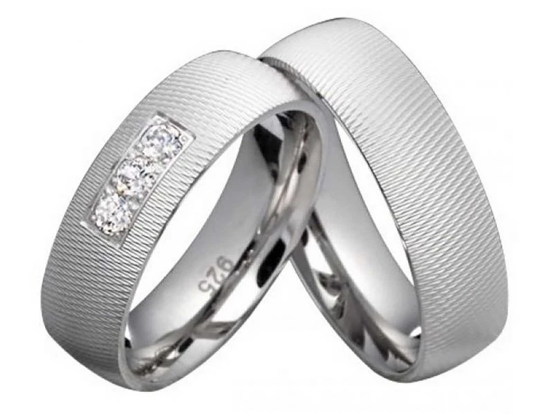 Partnerringe Silberringe PS803 mit Zirkonias und mattierter Oberflaeche