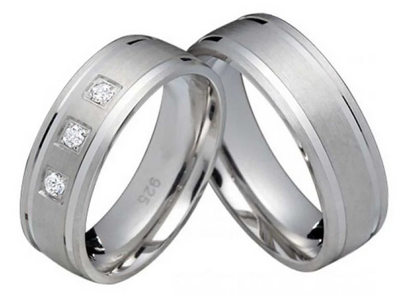 Rings-and-More Partnerringe Silberringe PS810 mit 3x Zirkonias in 6mm breite