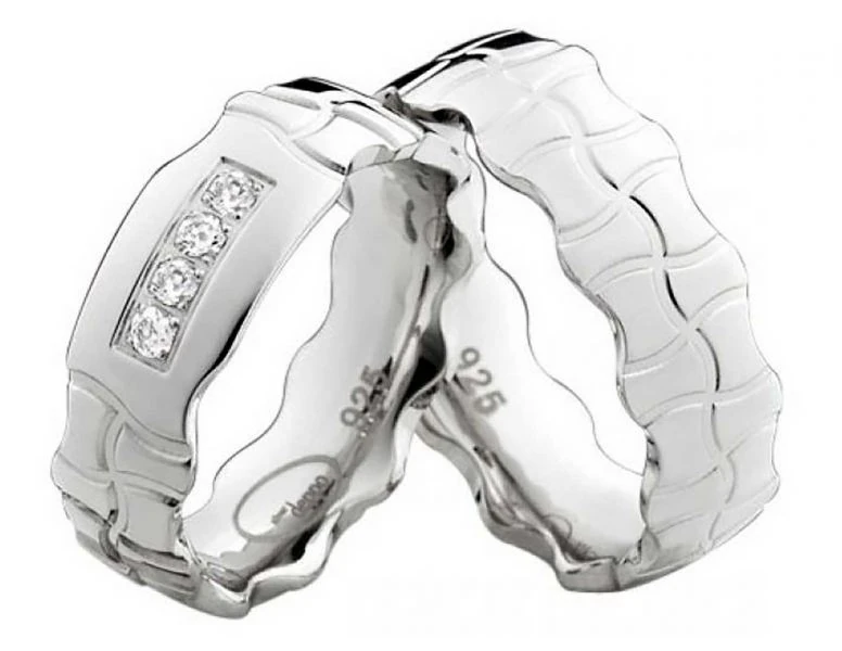 Partnerringe Silberringe PS809 mit Zirkonias, polierte Oberfläche, funkelnder Schmuck