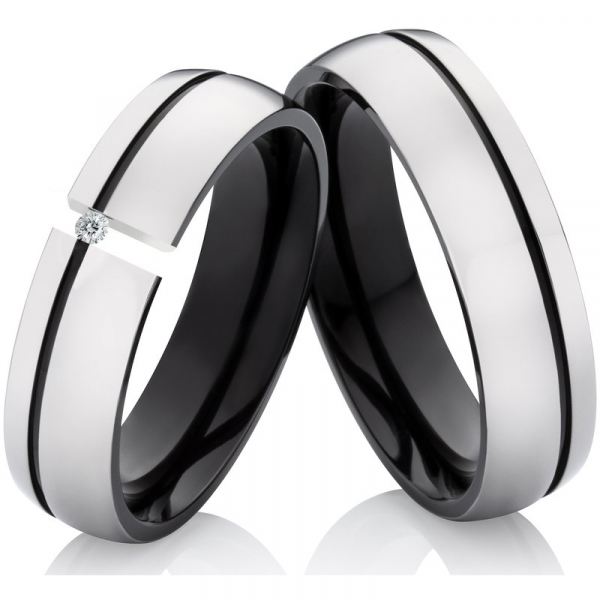 Preview: Titanringe 6mm schwarz poliert LUC27 mit Gravur