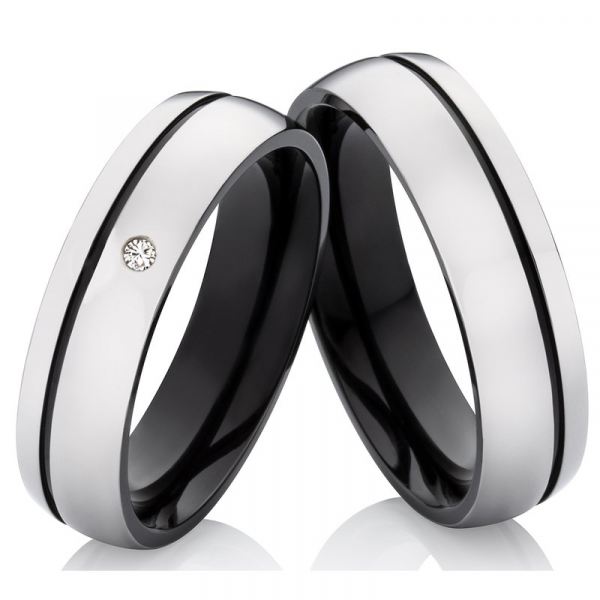 Preview: Titanringe 6mm schwarz poliert MOR27 mit Gravur