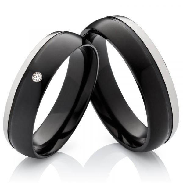 Preview: Schwarze Titanringe MOR8 mit Zirkonia oder Diamant