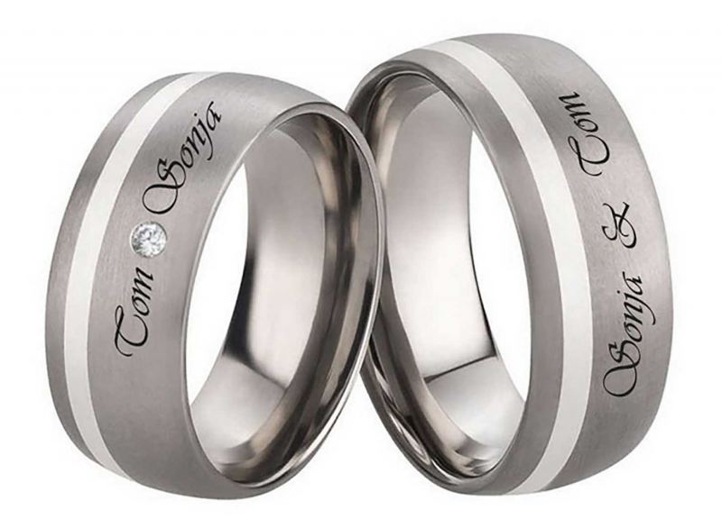 Preview: Titanringe mit Silber T012 mit Außengravur