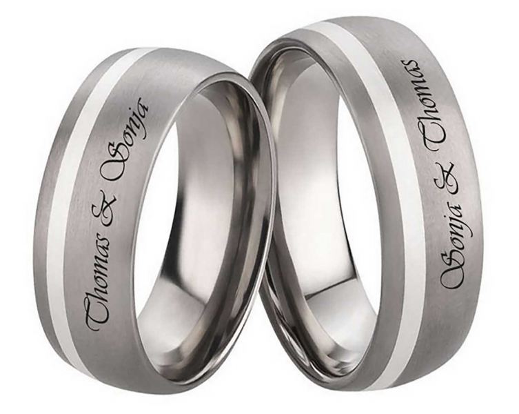 Preview: Breite Titanringe Silber T046 ohne Stein + Gravur