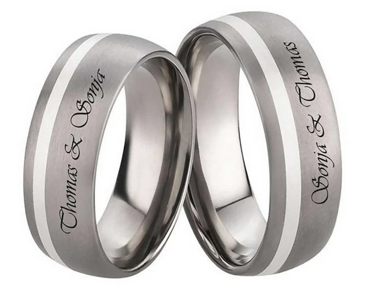 Trauringe aus Titanringe mit Silber T046 ohne Stein mit Außengravur