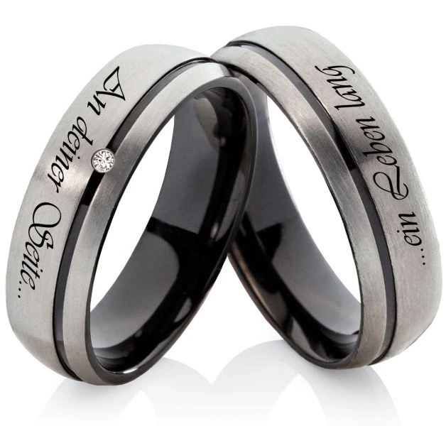 Titanringe T049 mit Zirkonia oder Diamant mit Gravur