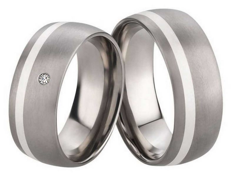 Preview: Breite Titanringe mit Silber T058 mit Stein