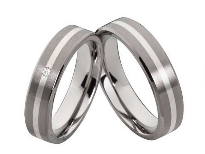 Preview: Titanringe mit 925 Silber T065 mit Stein