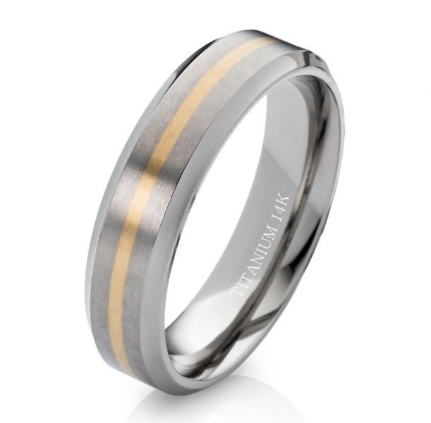Preview: Herrenring Titanring mit Gold T173H mit gratis Gravur