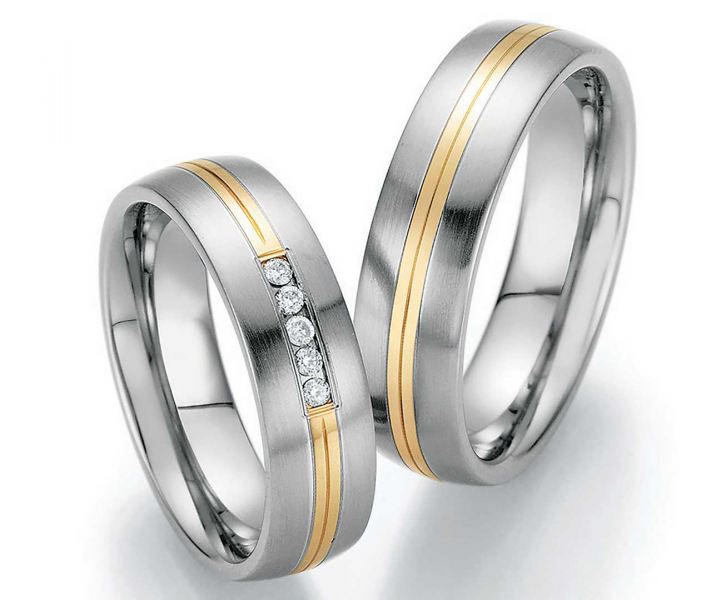 Trauringe aus Edelstahl-Gold 88-60030+88-60040 mit Diamanten