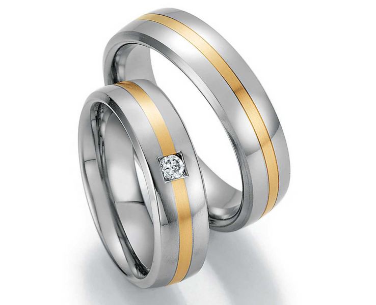 Trauringe aus Edelstahl-Gold 88-60110+88-60120 mit Diamanten