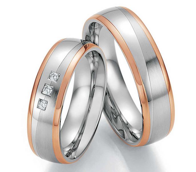 Trauringe aus Edelstahl-Gold 88-60150+88-60160 mit Diamanten