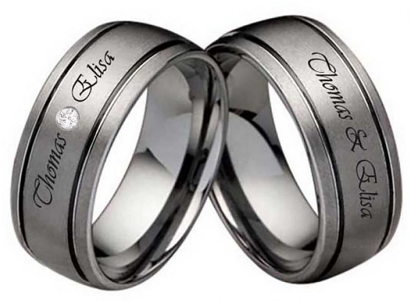 Wolframring W116 mit Zirkonia oder Diamant und Außengravur