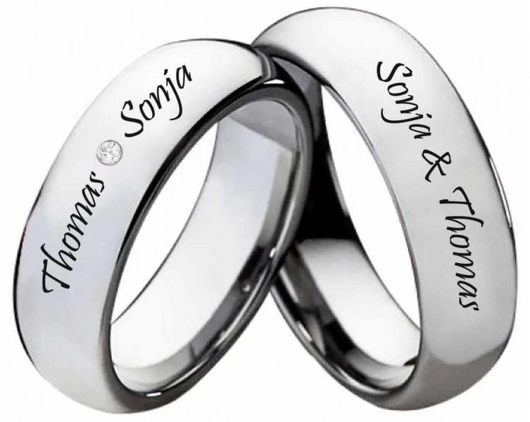 Wolframring W128 mit Zirkonia-Diamant und Außengravur