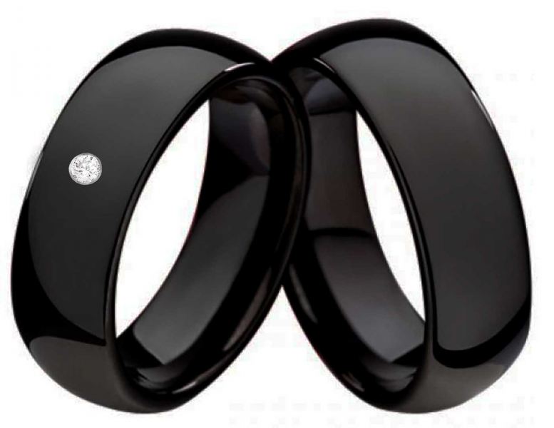 Preview: Schwarze Wolframringe mit Zirkonia W154