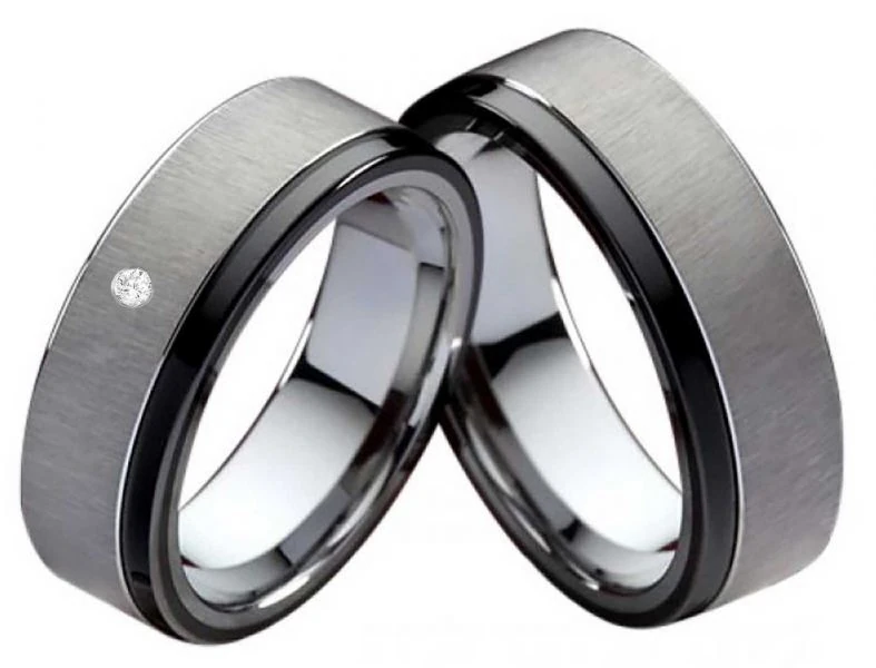 Wolframring W156 mit Zirkonia oder Diamant und Gravur