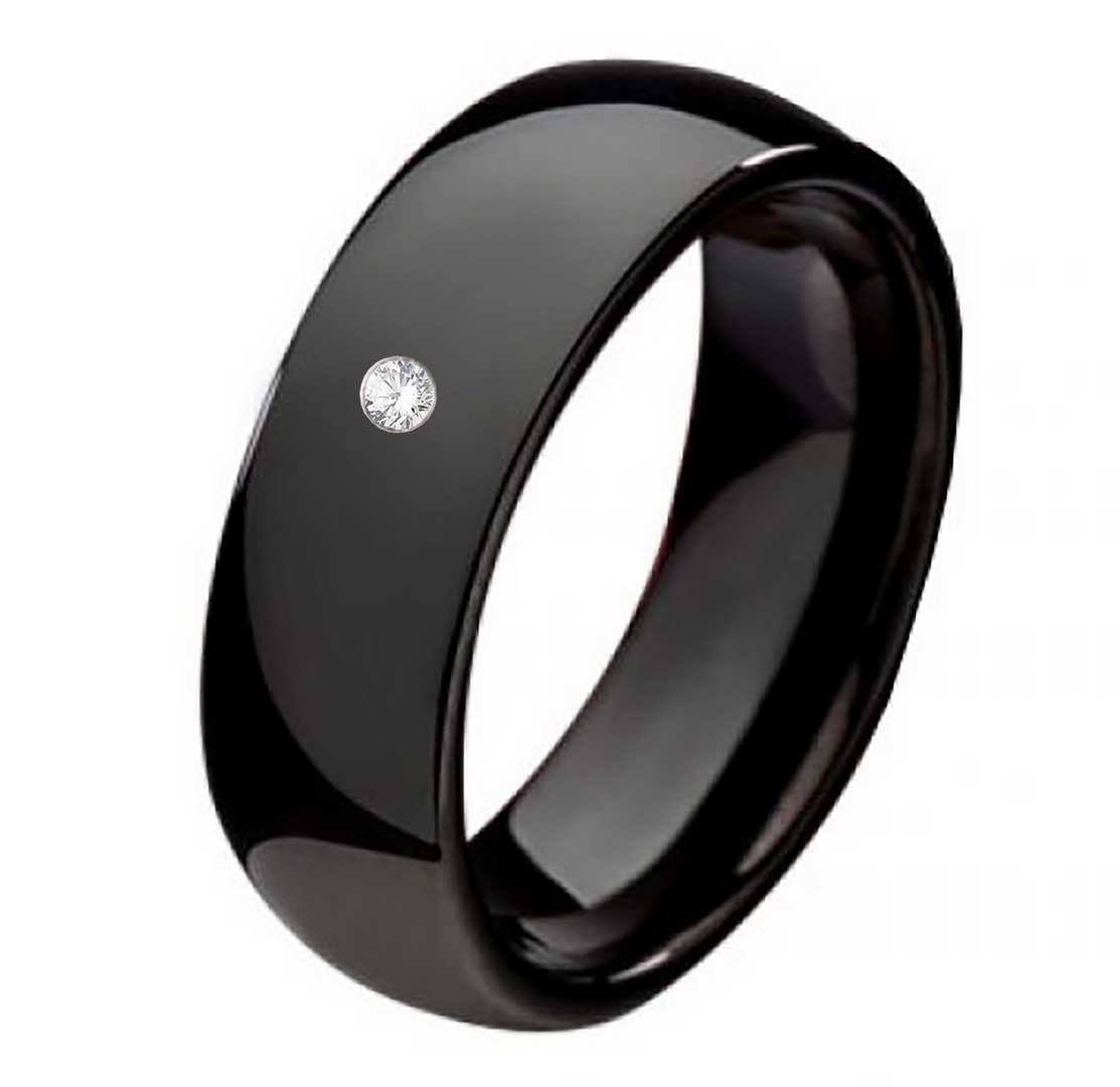 Damen Ring schwarz Wolfram DW154 mit Stein und Gravur