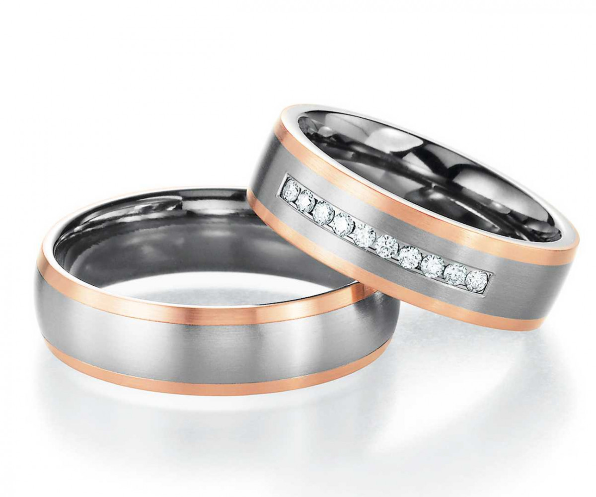 Trauringe aus Titan 78/80070+78/80080 mit Diamanten und Rosègold Trauringe aus Titan 78/80070+78/80080 mit Diamanten und Rosègold
