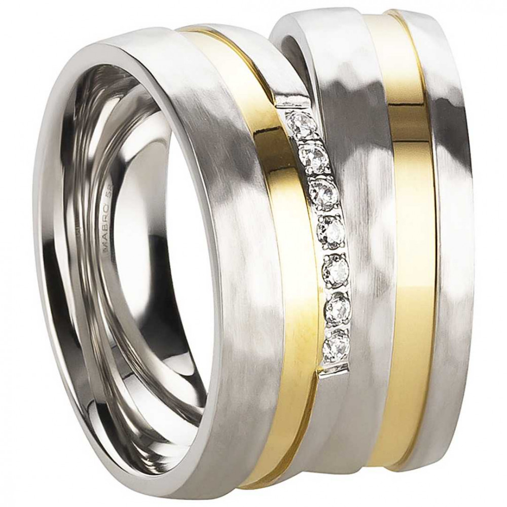 Partnerringe Edelstahl E180 mit Zirkonia und Gravur