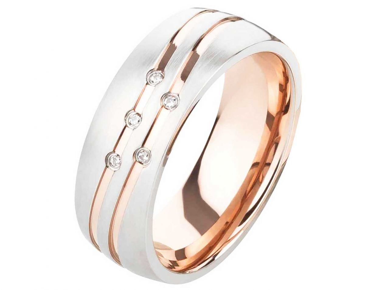 Moderner Ring E128 mit Zirkonias und Gravur