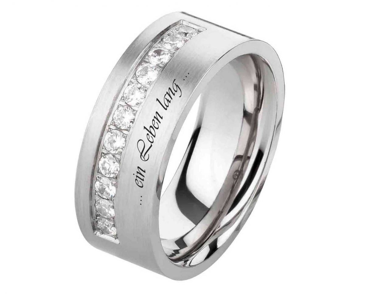 Edelstahlring E313 mit Zirkonias - Außengravur