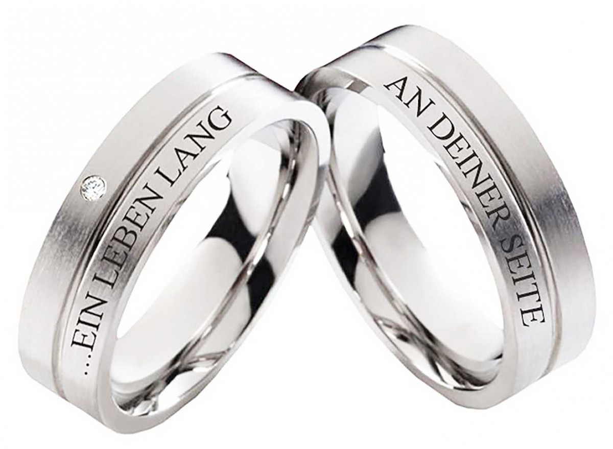 Partnerringe Edelstahlringe PE177 mit Diamant und Außengravur Partnerringe Edelstahlringe PE177 mit Diamant und Außengravur